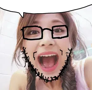 kpopson, useful soys, 1soyjak, asian, asian female, black eyes, brown hair, female, glasses, hair