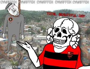 bernd, hanging troonjak, troonjak, 1soyjak, ack, bald, black and red shirt, black eyes, bloodshot eyes, bone