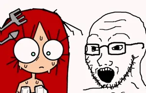 soyak, 1soyjak, animated, aura, blue eyes, close up view, closed mouth, fork, glasses, h3artcrush