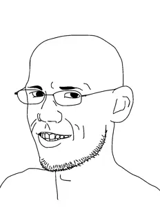 mootjak, 1soyjak, 4chan, 4cuck, bald, black eyes, closed mouth, glasses, looking at you, moot