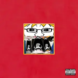 nate higgers, soyak, doctos, natejak, 1soyjak, album cover, beard, black eyes, blonde hair, bowl cut