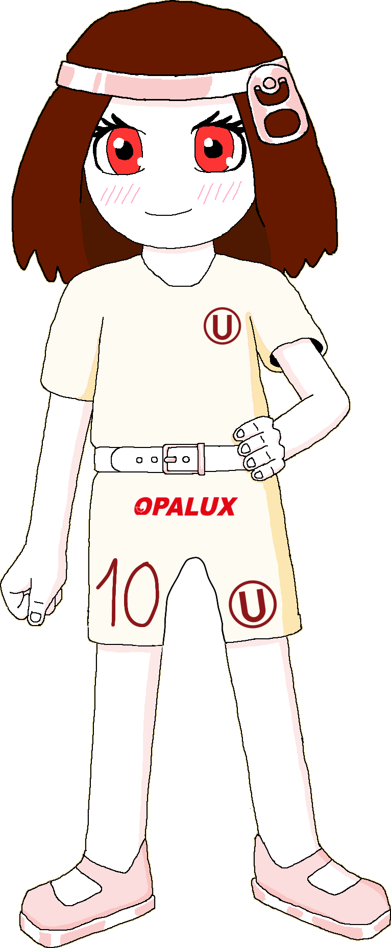 soytan, sproketan, sproketan with soccer shirts or something, belt, brown hair, clothes, female, football jersey, full body, hair