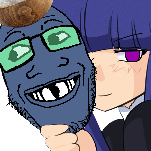bernkastel, markiplier soyjak, grinlook poggers, 1soyjak, anime, anime girl, bald, black eyes, blue hair, blue skin