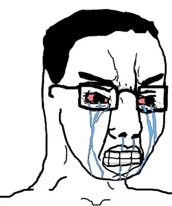 chudjak, protochud, 1soyjak, aliased, angry, black hair, bloodshot eyes, chud, clenched teeth, crying