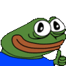 peepo, pepe, amphibian, animal, animated, big red lips, black eyes, blue shirt, closed mouth, clothes