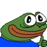 peepo, pepe, amphibian, animal, animated, big red lips, black eyes, blue shirt, closed mouth, clothes
