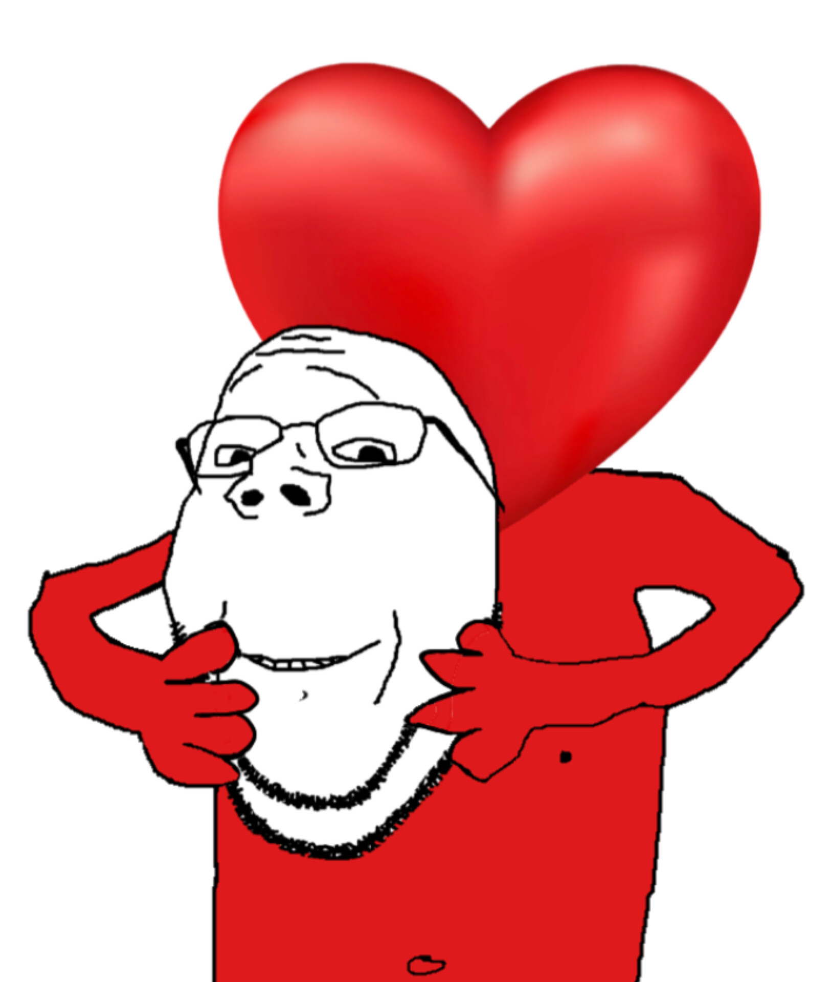 gapejak, wholesome soyjak, 1soyjak, almost full body, arm, bald, belly, belly button, black eyes, closed mouth
