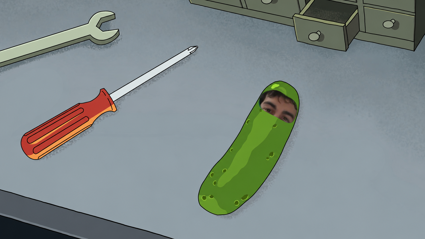rick sanchez, 1nas, animated, animation, balaclava, black eyes, brown eyes, brown hair, brown skin, cartoon