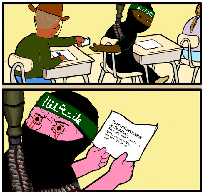 australian shitposter, wojak, black pants, black shirt, bloodshot eyes, blue pants, chair, christchurch shooting, clothes, crying blood