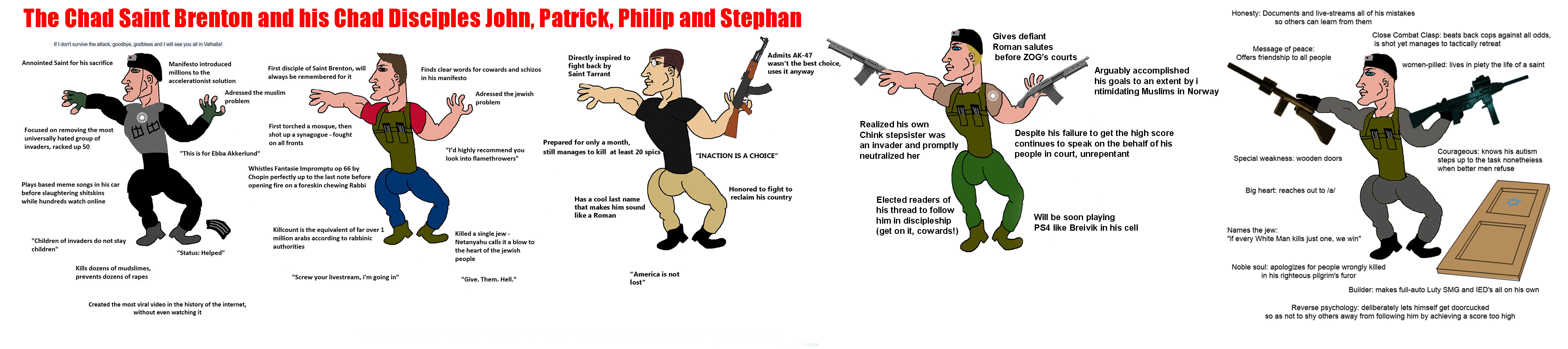 chad thundercock, ak-47, assault rifle, black pants, black shirt, blacksun, blonde hair, blue eyes, blue pants, brenton tarrant