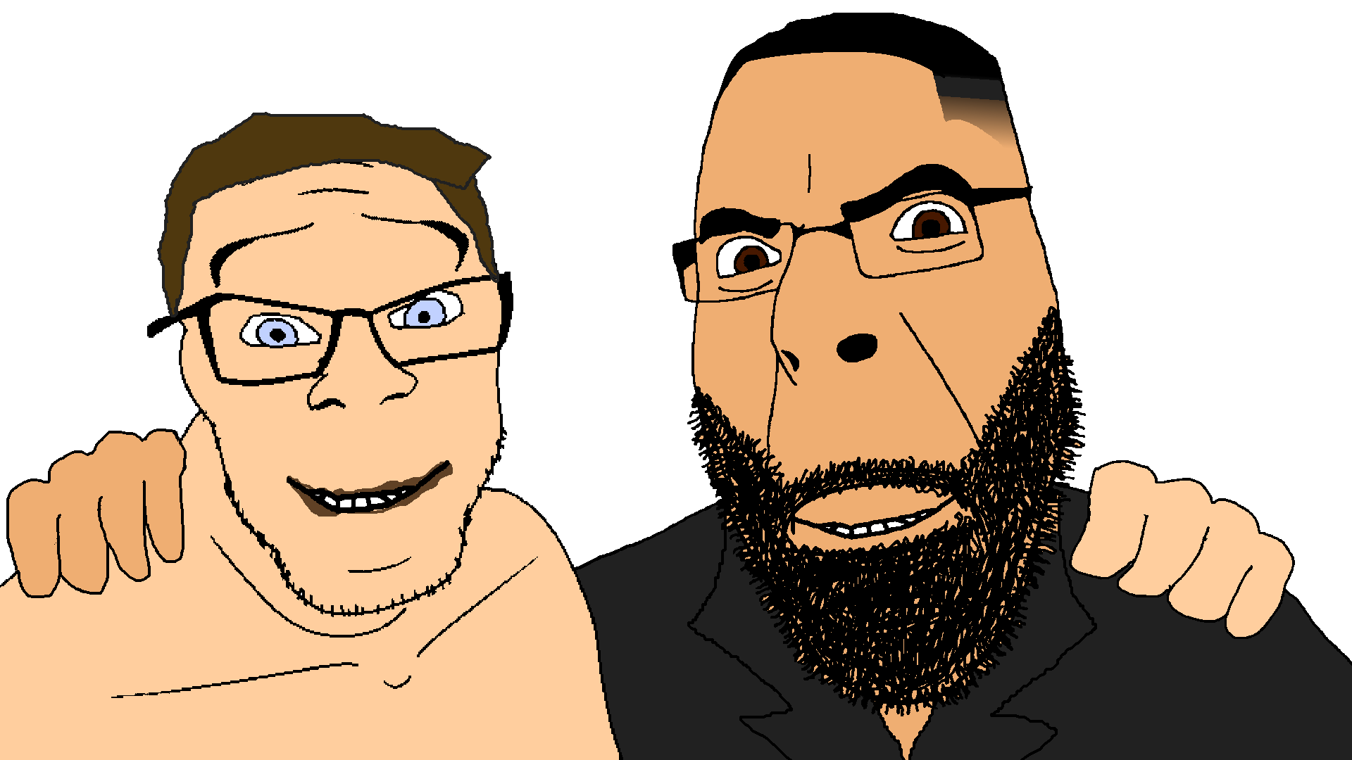 cobson, feraljak, wholesome feraljak, 2soyjaks, beard, blue eyes, brown eyes, brown hair, friendship, glasses