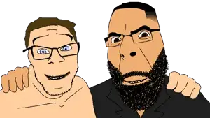 cobson, feraljak, wholesome feraljak, 2soyjaks, beard, blue eyes, brown eyes, brown hair, friendship, glasses