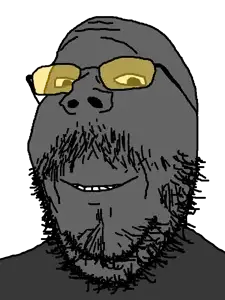 gapejak, mustached gapejak, wholesome soyjak, admin, bald, beard, closed mouth, forehead lines, glasses, gray skin