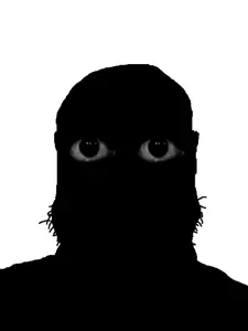 markiplier soyjak, 1soyjak, bald, black background, black eyes, creepy, front view, glasses, half body, looking at you