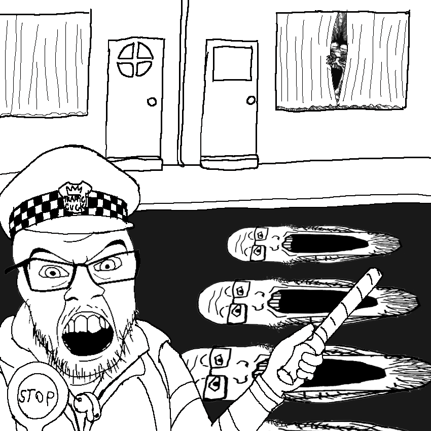 feraljak, markiplier soyjak, longplier, /qa/ (4chan), 6soyjaks, blinds, door, drawn background, front view, glasses