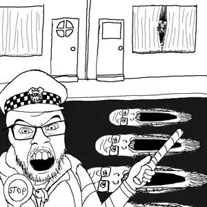 feraljak, markiplier soyjak, longplier, /qa/ (4chan), 6soyjaks, blinds, door, drawn background, front view, glasses