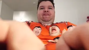 nikocado avocado, chin, double chin, fat, jewtuber, looking at you, red shirt, typing, youtube, youtuber