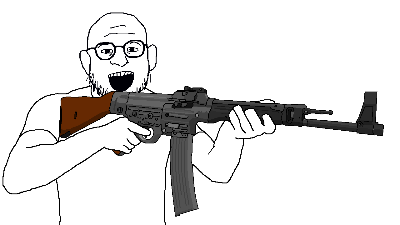 unknown, 1soyjak, arm, assault rifle, bald, clothes, ear, firearm, germany, glasses