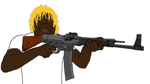 mopupu, alicia, aryan, 1soyjak, a10 eyes, arm, assault rifle, big lips, black skin, blonde hair