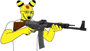 soyak, ampharos, anime, arm, assault rifle, clothes, firearm, germany, glasses, gun