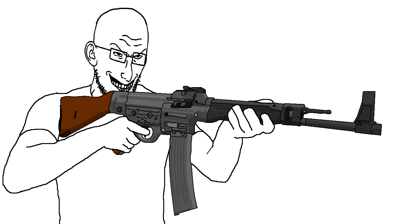 spy (team fortress 2), spyjak, team fortress soyjaks, 1soyjak, arm, assault rifle, black eyes, clothes, ear, evil