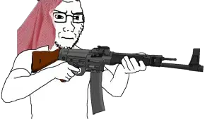 soyak, soyak (irritated), 1soyjak, arab, arm, assault rifle, closed mouth, clothes, firearm, frown