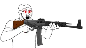 soyak, 1soyjak, arm, assault rifle, bald, clothes, firearm, germany, glasses, gun