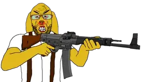 nojak, jannyjak, 1soyjak, angry, animal, arm, assault rifle, blood, bushy eyebrows, clothes