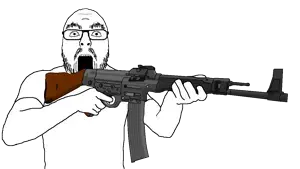 flartson, 1soyjak, arm, assault rifle, bushy eyebrows, clothes, firearm, flart, front view, germany