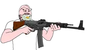 gapejak, babyjak, mustached gapejak, wholesome soyjak, babyjak, 1soyjak, arm, assault rifle, baby, bald