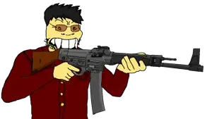 soykio kid, 1soyjak, angry, arm, assault rifle, clothes, firearm, germany, glasses, gun