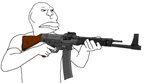 meximutt, brazilmutt, muttvariants from meximutt, muttverse, 1soyjak, adams apple, angry, arm, assault rifle, bald
