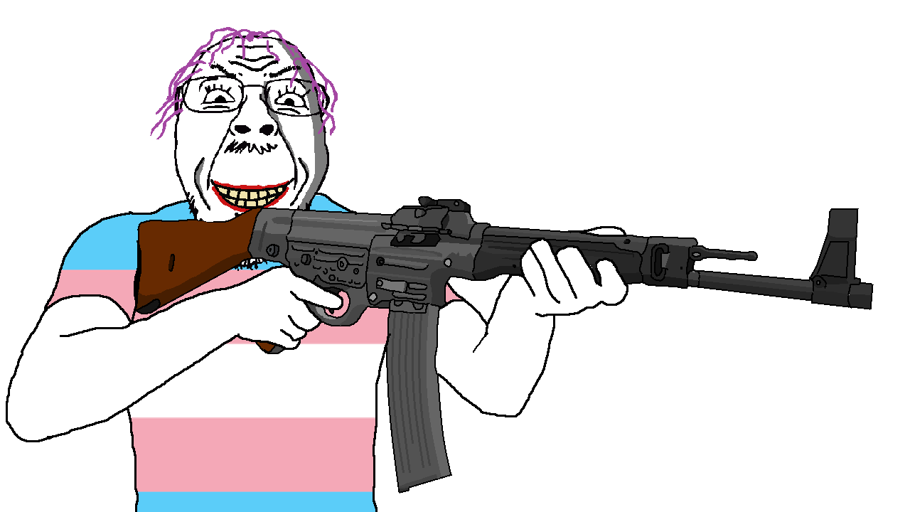 bernd, troonjak, 1soyjak, arm, assault rifle, beard, clenched teeth, clothes, evil, eyebrows