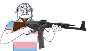 bernd, troonjak, 1soyjak, arm, assault rifle, beard, clenched teeth, clothes, evil, eyebrows