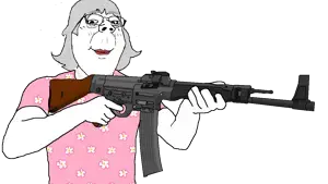 gapejak, female gapejak, wholesome soyjak, femjak, 1soyjak, arm, assault rifle, clothes, female, firearm