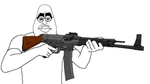 humeson, 1soyjak, arm, assault rifle, bushy eyebrows, chin, clothes, double chin, firearm, germany