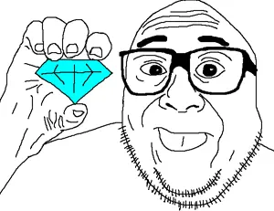unknown, 1soyjak, bald, danny devito, diamond, front view, gem, glasses, hands, holding object