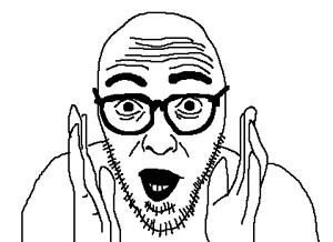 poglet, 1soyjak, bald, black eyes, front view, glasses, gothamchess, hands, looking at you, open eyes