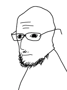 unknown, 1soyjak, bald, black eyes, black glasses, closed mouth, eyes, face, facial hair, forehead lines