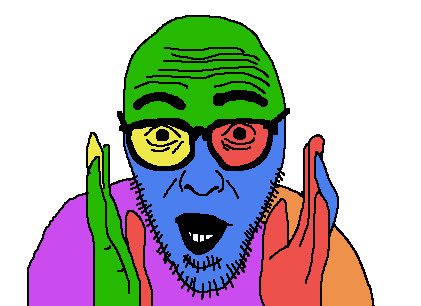 poglet, colorjak, 1soyjak, bald, black eyes, blue skin, front view, glasses, gothamchess, green skin