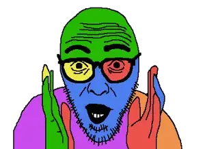 poglet, colorjak, 1soyjak, bald, black eyes, blue skin, front view, glasses, gothamchess, green skin