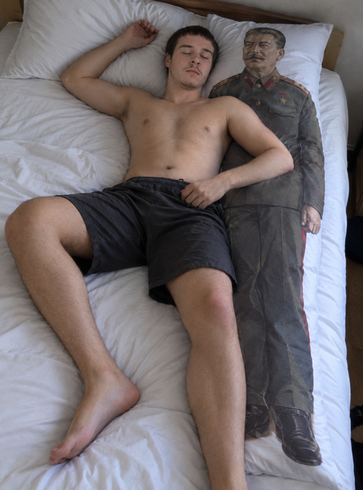 joseph stalin, 1nas, arms, beard, bed, bedroom, belly, belly button, black eyes, body pillow