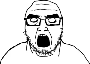 alarcao, jonhjak, 1soyjak, bald, glasses, half body, looking at you, open mouth, shocked, standing
