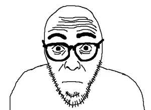 poglet, neutral poglet, 1soyjak, bald, closed mouth, eyebrows, forehead lines, glasses, looking at you, monochrome