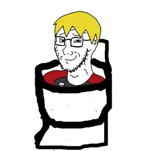 nate higgers, soyak, natejak, 1soyjak, a10 eyes, black eyes, blonde hair, bowl cut, closed mouth, crossed arms