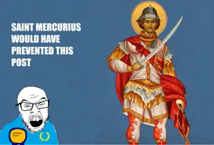 feraljak, 1soyjak, armor, award, bald, blue, blue background, clothes, english text, glasses