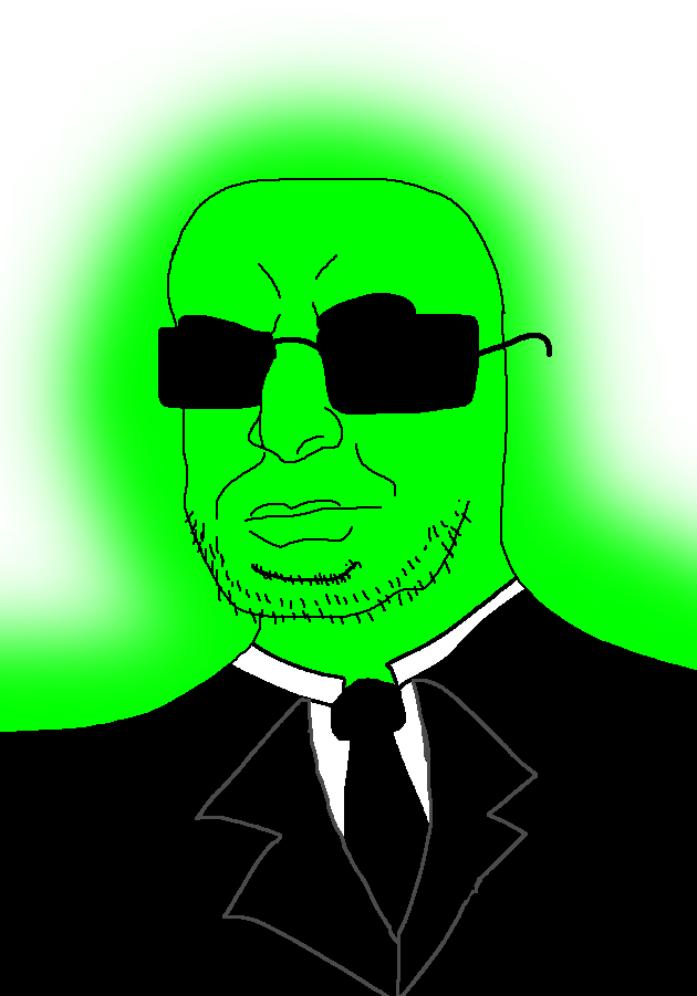 nasrullajak, glowie, 1soyjak, bald, black eyes, closed mouth, clothes, eyes, glasses, glowing