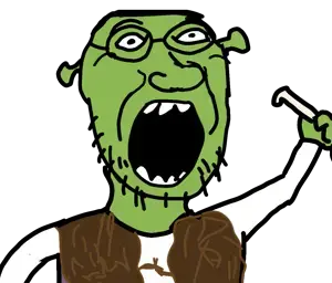 valjak, 1soyjak, big head, clothes, glasses, gray shirt, green skin, hand, holding object, ogre