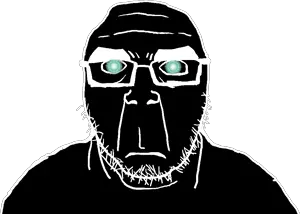 jonhjak, thougher, 1soyjak, bald, closed mouth, front view, glasses, green eyes, looking at you, neutral