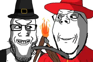 gapejak, markiplier soyjak, wholesome soyjak, are you soying what im soying, 2soyjaks, bald, black eyes, clothes, cowboy hat, crossbow
